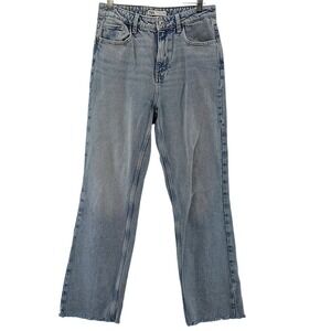 Zara Jeans Womens 6 Blue High Rise Straight Leg Raw Hem Distressed‎ Denim Pants